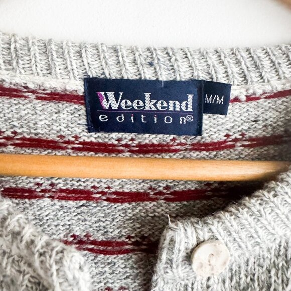 Vintage Weekend Edition Farm Hearts Print Cardigan Sweater M - Picture 3 of 5